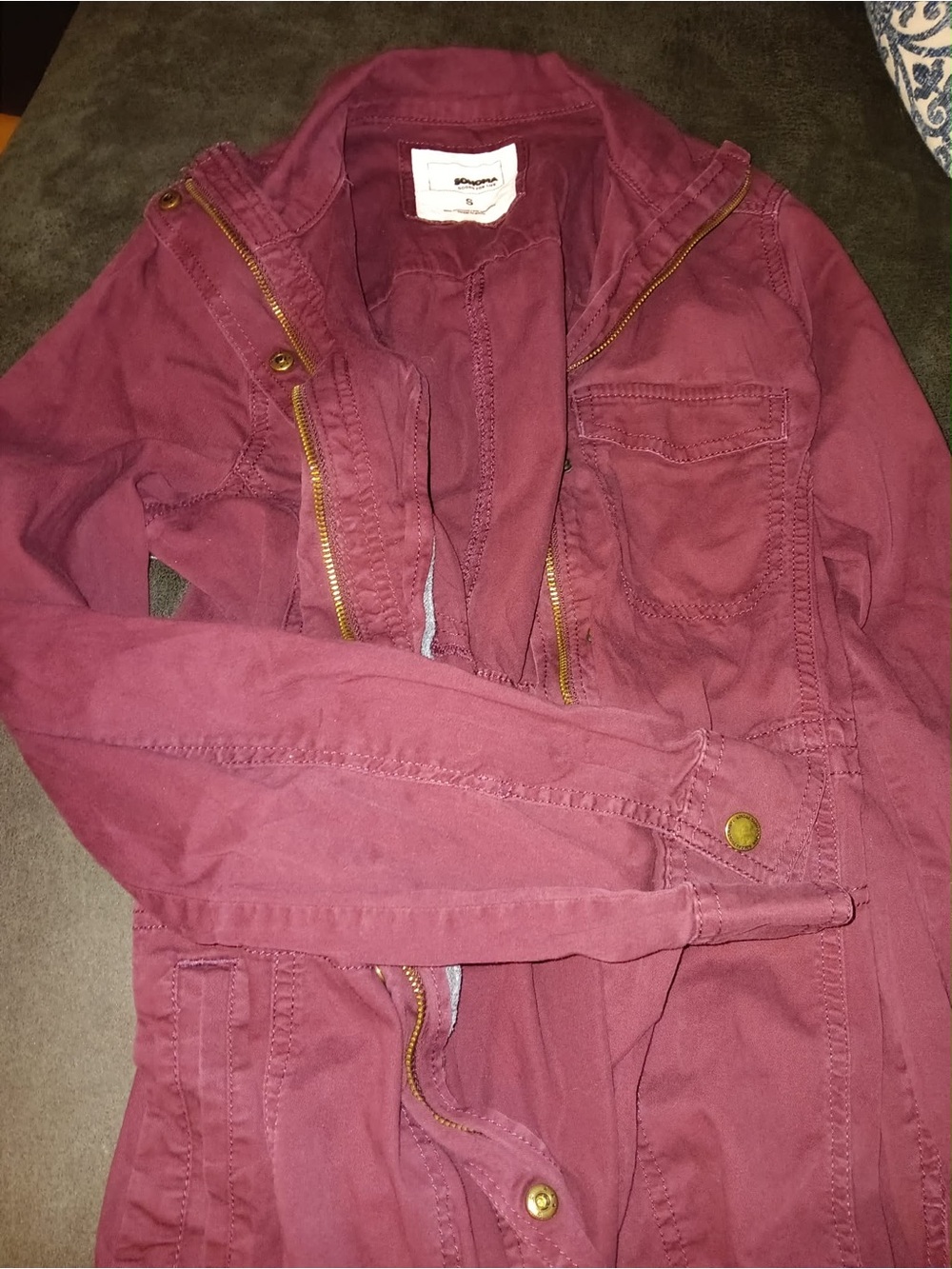 Sonoma Burgundy Utility Jacket with Brass Hardware